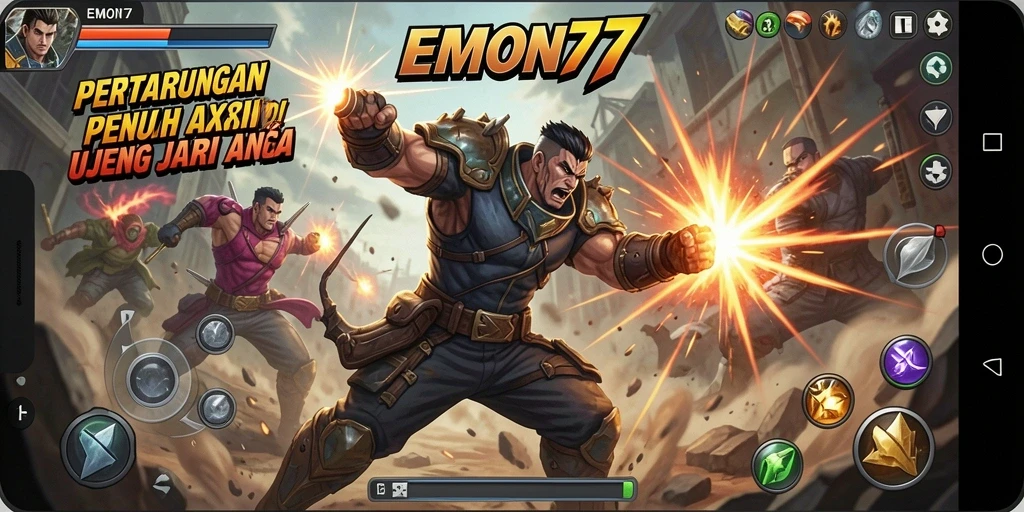 Tampilan gameplay EMON77 dengan pertarungan yang mendebarkan dan grafis yang tajam.