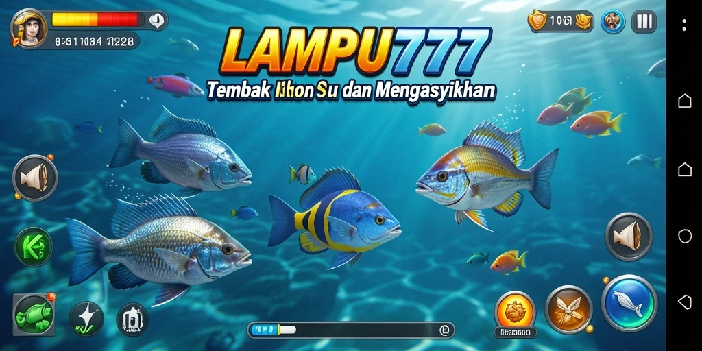 Tampilan gameplay seru LAMPU777 yang penuh dengan ikan berwarna-warni.