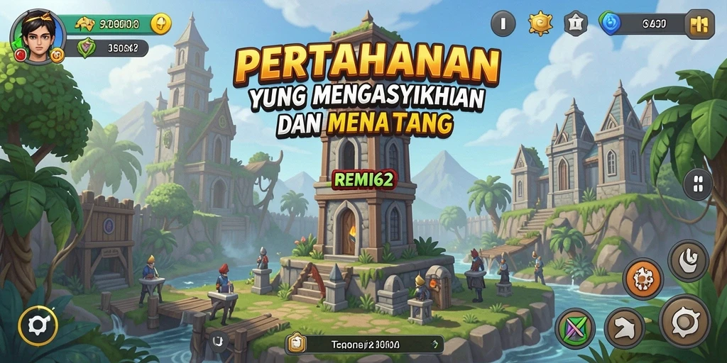 Tampilan gameplay seru dalam REMI62, strategi Tower Defense yang menantang.
